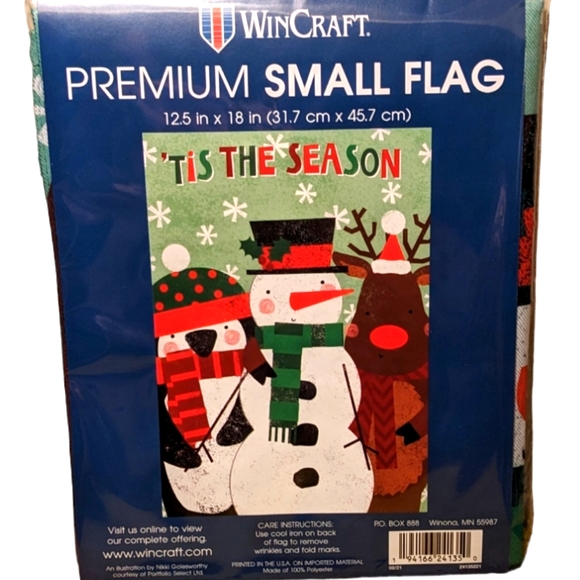 Wincraft Penguin Snowman & Reindeer 'Tis the Season Premium Small Garden Flag - Picture 1 of 4